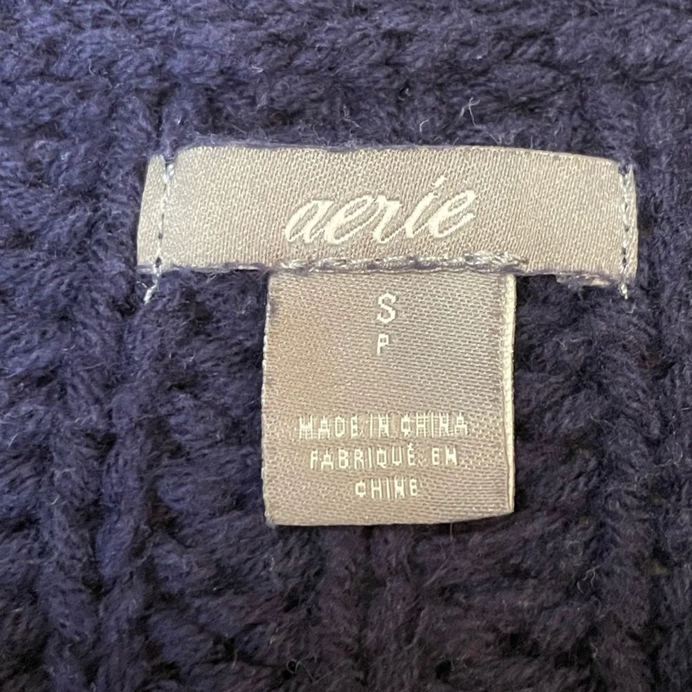 Aerie Chunky Cable Knit Lace Up Blue Sweater Size Small